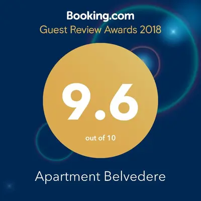 a sign that reads quest review awards appointment yourselves with a yellow circle at Apartments Belvedere in Belgrade