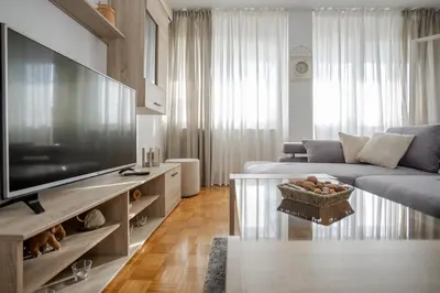 a living room with a large flat screen tv at Apartment Sara in Belgrade