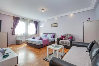 a living room with a couch and a bed at Apartment Gloria in Belgrade