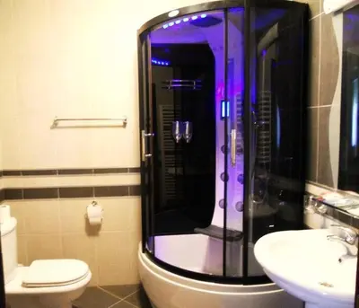 a bathroom with a shower and a toilet and a sink at Apartment Krsmanovic in Arandjelovac