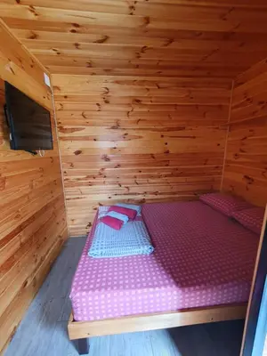a room with a bunk bed in a wooden room at Rooms Green Set in Belgrade