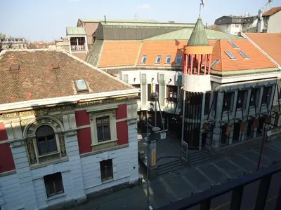 an aerial view of buildings in a city at Apartment Downtown Atelje in Belgrade