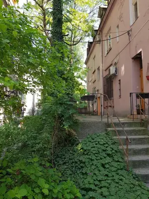 a bunch of leaves on the ground next to a building at Fd.Eight Apartment in Belgrade