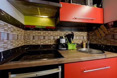 a kitchen with a sink and a counter top at Apartment 14 in Belgrade