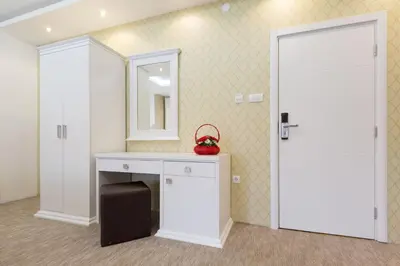 a bathroom with a white vanity and a mirror at Sabor in Belgrade