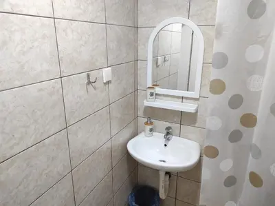 a bathroom with a sink and a mirror at Apartment Flora Arandjelovac in Arandjelovac