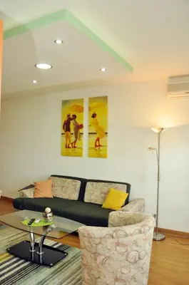 a living room with a couch and a table at Twin Belville Apartments in Belgrade