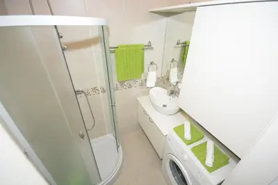 a bathroom with a shower and a sink at Apartment Mina in Belgrade