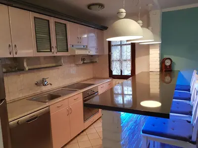 a kitchen with a sink and a counter top at Victory Dedinje in Belgrade
