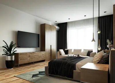 a living room with a bed and a flat screen tv at Privilege Suites by Central Park in Belgrade