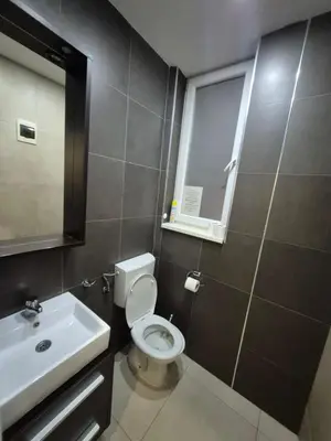 a bathroom with a toilet and a sink and a mirror at Authentic Belgrade Centre Apartment #5, Four bedrooms, One Full Bathroom, One Toilet in Belgrade