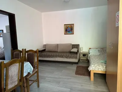 a living room with a couch and a bed at Apartman Centar BB in Pančevo