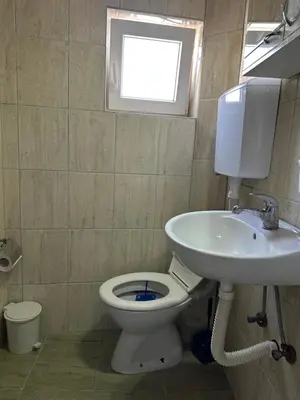 a bathroom with a toilet and a sink at Apartman Centar BB in Pančevo