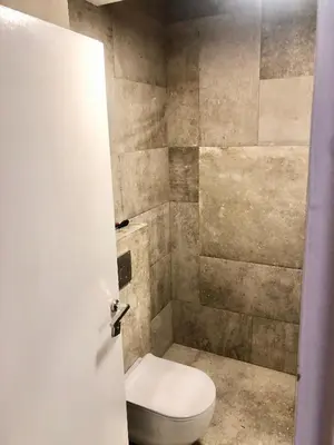 a bathroom with a toilet and a shower at Apartment Arena Silver in Belgrade