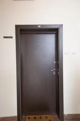 a brown door in a room at Aria Royal Nusic apartment in Belgrade
