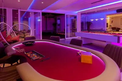 a billiard room with a pool table and a pool table at #1 Lux Villa with Pool, Gameroom, Spa, Zen Yard #Free airport transport# in Belgrade