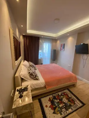 a bedroom with a bed and a tv on the wall at Apartman Skadarlija in Belgrade