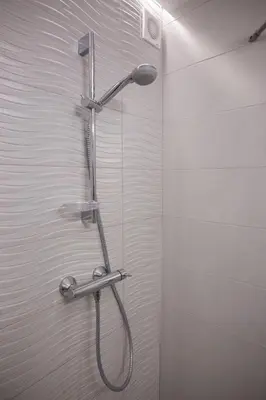 a shower with a shower head in a bathroom at Dia Belgrade Arena Apartment in Belgrade