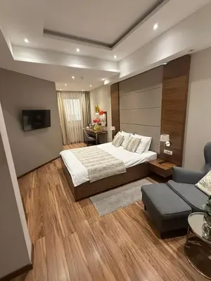 a large bedroom with a bed and a couch at NV Luxury Suites & Spa in Belgrade