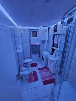 a bathroom with a toilet and a sink and a shower at Luxury Apartments Belgrade in Belgrade