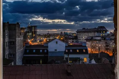 a view of a city skyline at night at Passion Downtown Suite in Belgrade