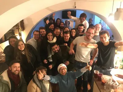 a group of people posing for a picture at Balkan Soul Hostel in Belgrade