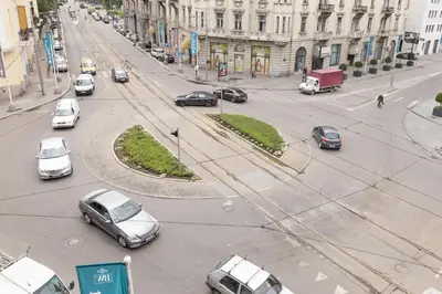 a city street filled with lots of cars at Apartment Savamala 59 in Belgrade