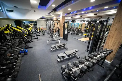 an overhead view of a gym with tread machines at Ring Inn Apartments in Obrenovac