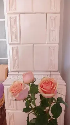 two pink roses sitting on top of a white pillar at Belgrade Apartment Happy Garden in Belgrade