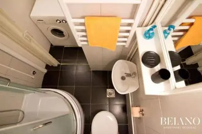 a small bathroom with a toilet and a sink at Apartment Aleksandar in Belgrade