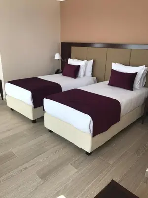 two beds sitting next to each other in a room at Xenon Hotel & SPA in Belgrade