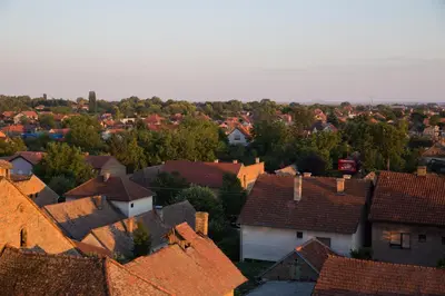 a view of a town with roofs at Apartment Koral in Ruma
