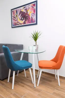 a dining room table with two chairs and a table with a plant at Apartment Koral in Ruma