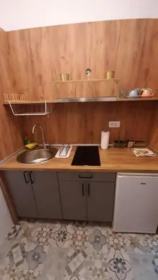 a small kitchen with a sink and a counter at Guest House Major in Arandjelovac