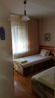 a bedroom with two beds and a window at Guest House Major in Arandjelovac