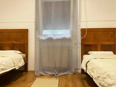 a bedroom with two beds and a window at Vila Mila in Arandjelovac