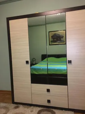 a large mirrored cabinet with a bed in it at Apartment Milos in Belgrade
