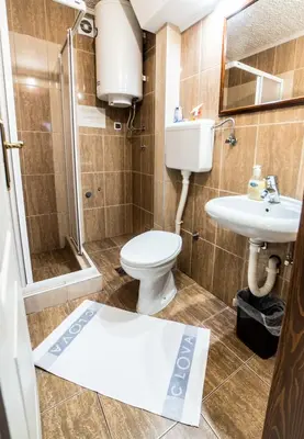 a bathroom with a toilet and a sink and a shower at Apartman Stankovic in Arandjelovac