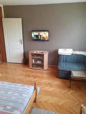 a living room with a tv on a wall at Apartman Stankovic in Arandjelovac