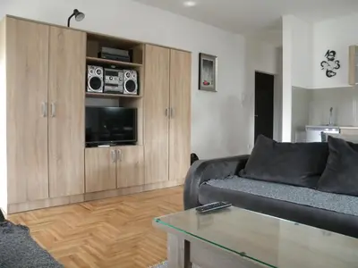 a living room with a couch and a coffee table at Apartment Srebrni oblak in Arandjelovac