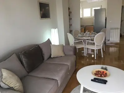 a living room with a couch and a table at Apartment Posejdon in Belgrade