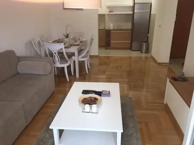 a living room with a couch and a table at Apartment Triton in Belgrade