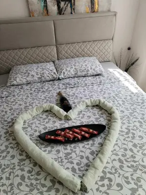 a cat is laying on a bed with a heart shapedigunigunigunigunigun at De Luxe Republic Square Apartment of 100sqm in Belgrade
