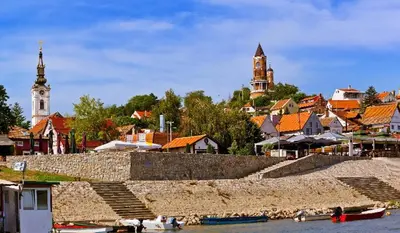 a city with a river and a town with buildings at New Residence in Belgrade