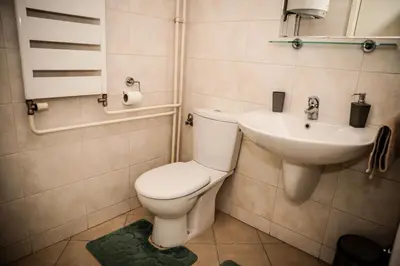 a bathroom with a toilet and a sink at Apartman Green relax Belville in Belgrade