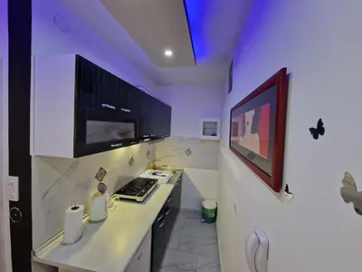 a kitchen with a sink and a counter top at Black & White in Belgrade