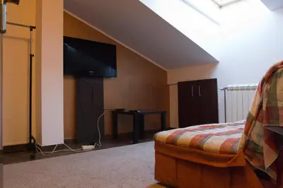 a bedroom with a bed and a tv in a room at Vila Senjak in Belgrade