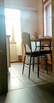 a dining room table with a chair and a table at Jelena Apartment in Belgrade