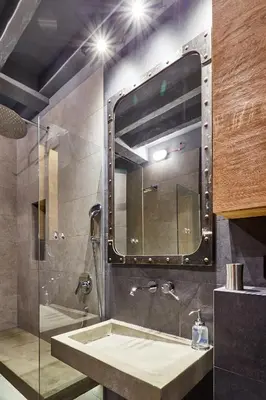 a bathroom with a sink and a mirror at Subway in Belgrade