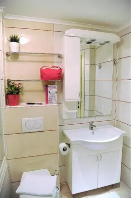a bathroom with a sink and a mirror and a toilet at Apartment Bella Art in Belgrade